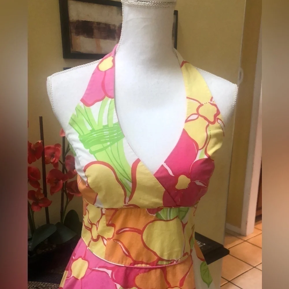 Lilly Pulitzer🚫SOLD🚫White Label Vintage Floral Midi Halter Tie A line Dress - Picture 3 of 15